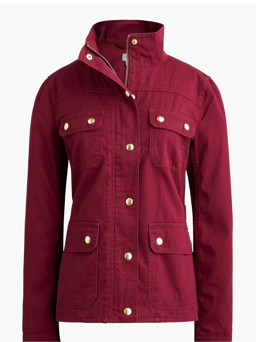 J Crew. Women's Burgundy Utility Jacket with Gold Hardware